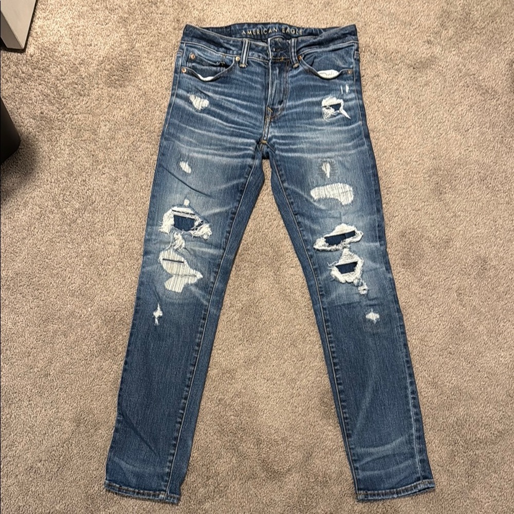 American Eagle Outfitters Men's Ripped Blue Skinny Jeans